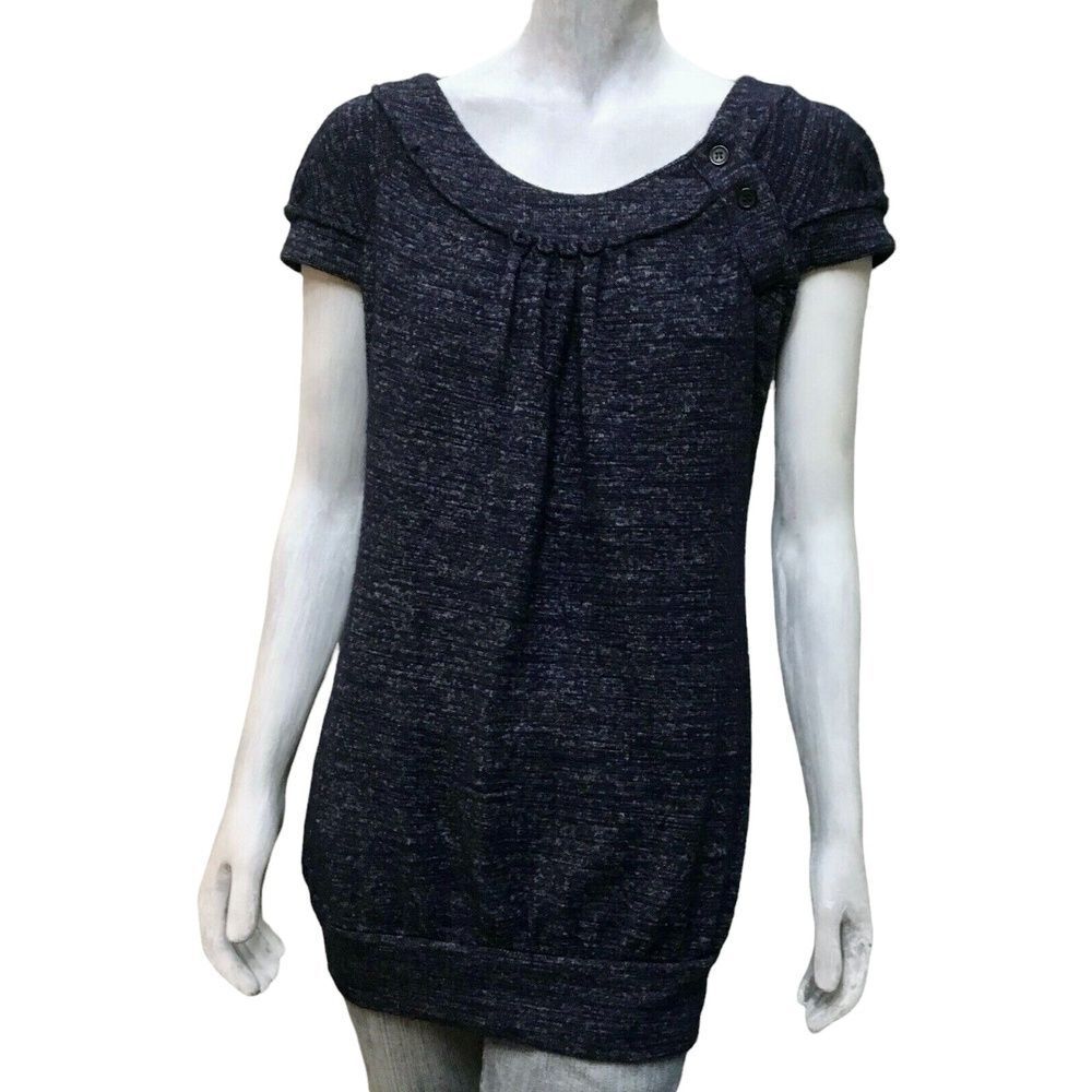 Theme Womens Knit Tunic Top Blue Short Sleeve Pullover M